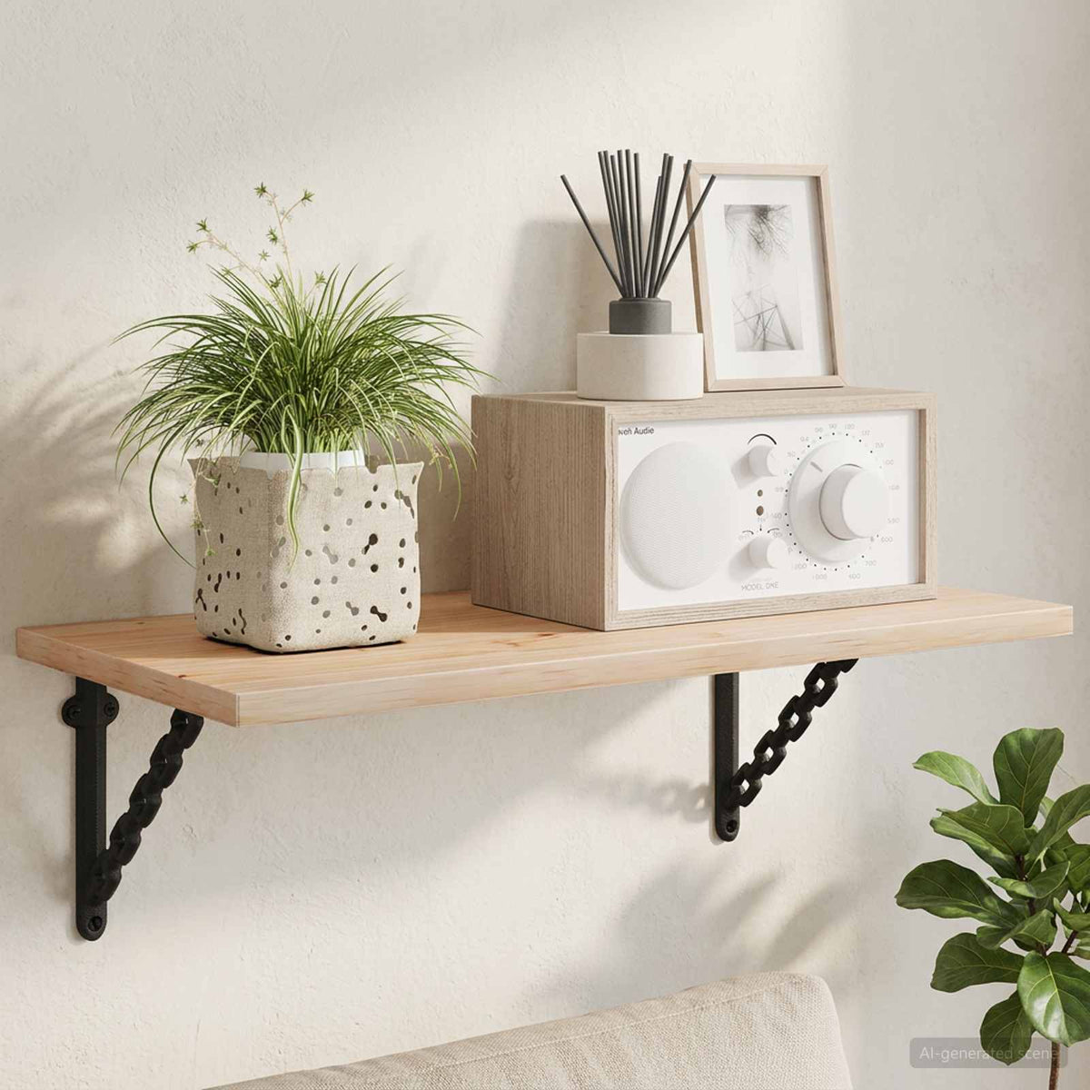 Wandplank Beugels 12 st Zwart 21 x 21 x 3,5 cm Staal