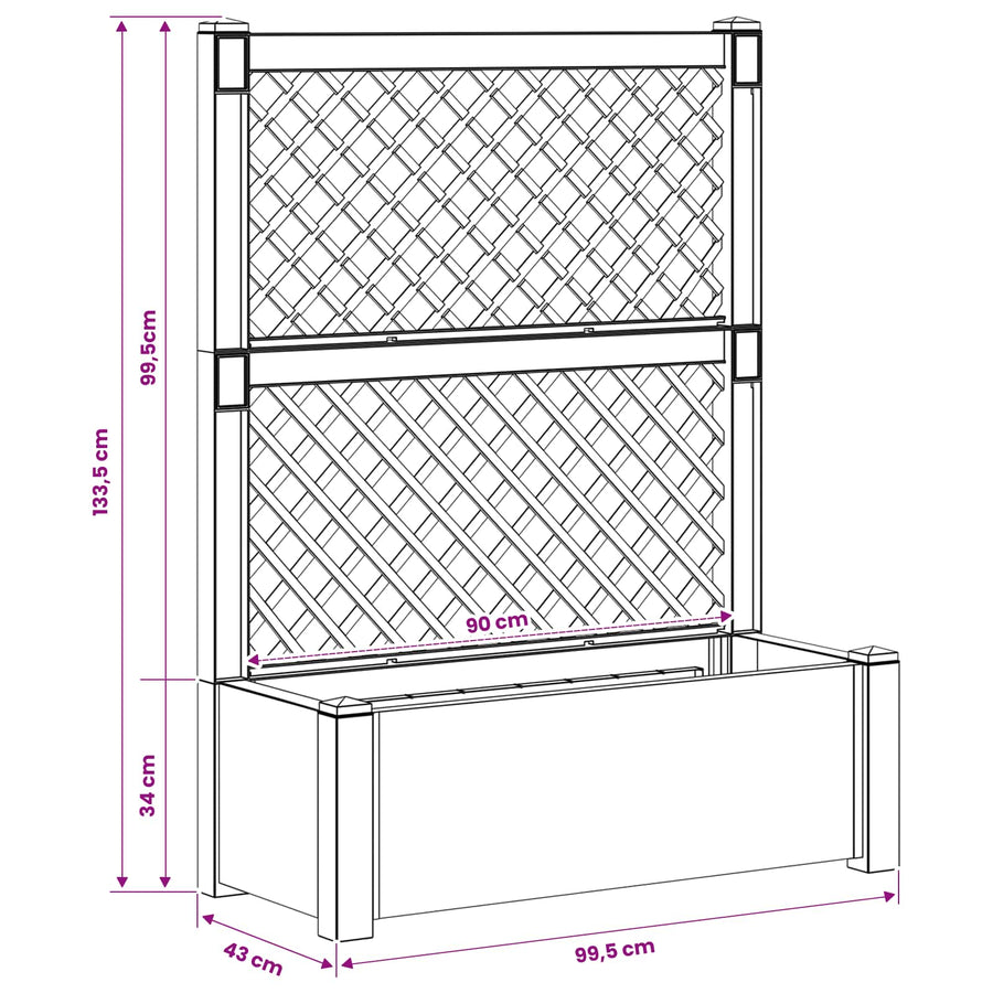 Grote plantenbak met trellis Wit 99,5 x 43 x 133,5 cm PP