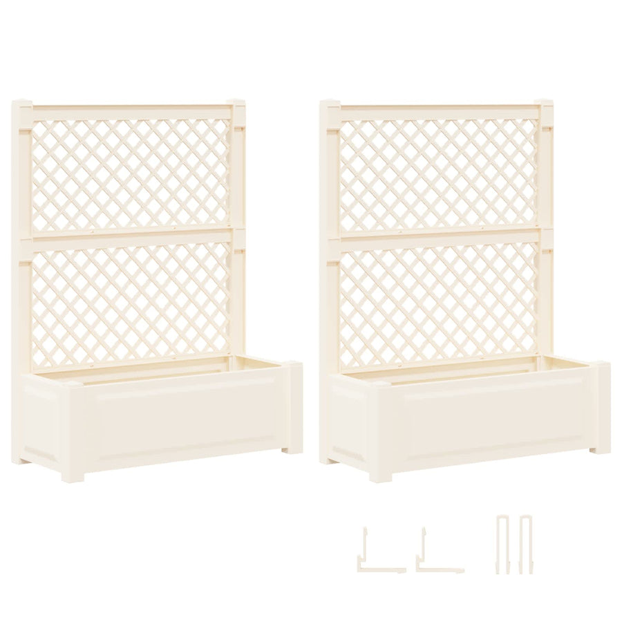 Grote plantenbak met trellis 2 pcs Wit 143 x 143 x 133,5 cm PP