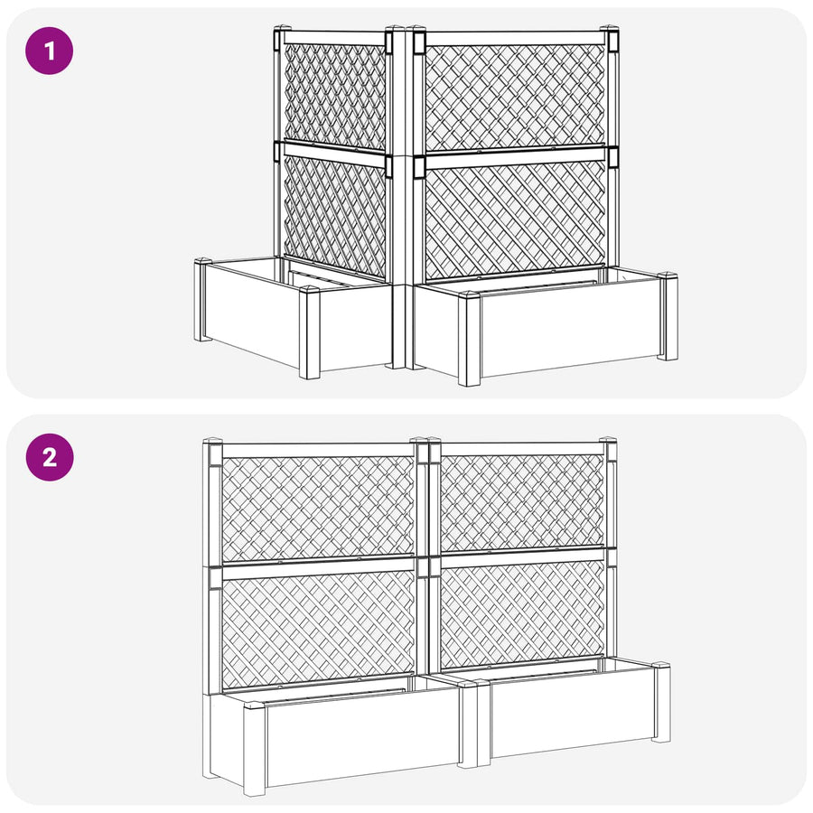 Grote plantenbak met trellis 2 pcs Wit 143 x 143 x 133,5 cm PP