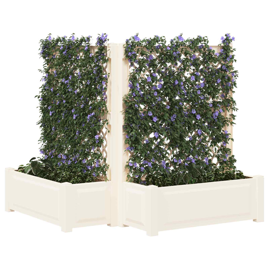 Grote plantenbak met trellis 2 pcs Wit 143 x 143 x 133,5 cm PP