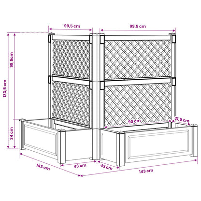 Grote plantenbak met trellis 2 pcs Grijs 143 x 143 x 133,5 cm