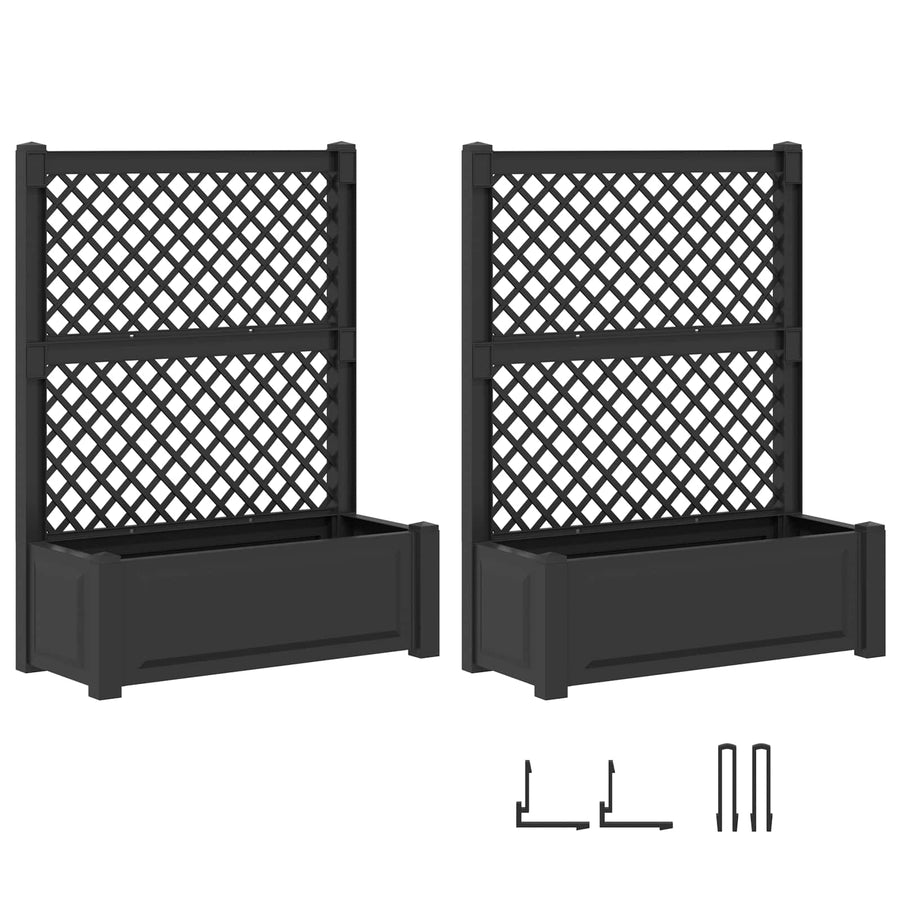 Grote plantenbak met trellis 2 pcs Antracietkleurig