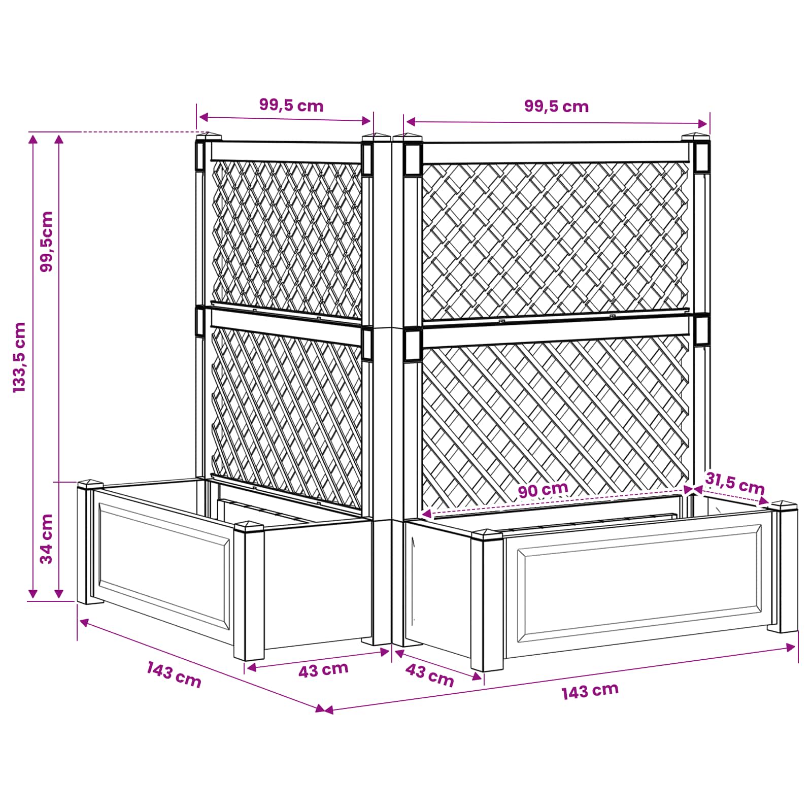 Grote plantenbak met trellis 2 pcs Antracietkleurig