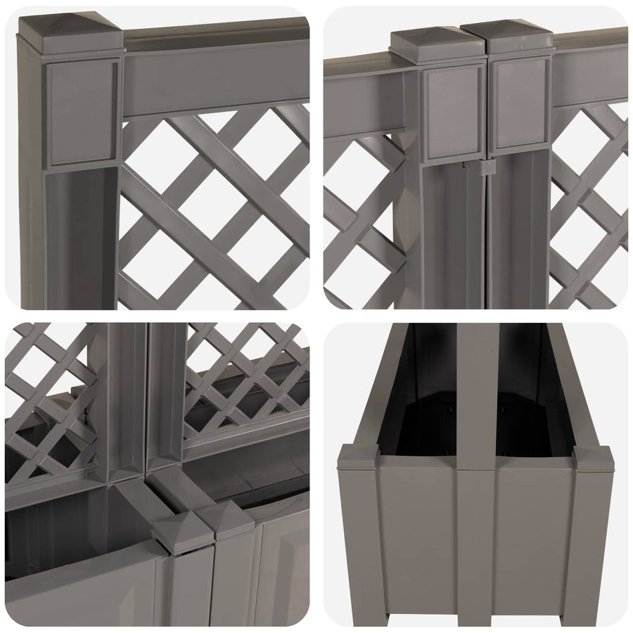 Grote planter met trellis 2 pcs Grijs 200 x 43 x 133,5 cm PP