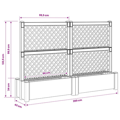 Grote planter met trellis 2 pcs Grijs 200 x 43 x 133,5 cm PP