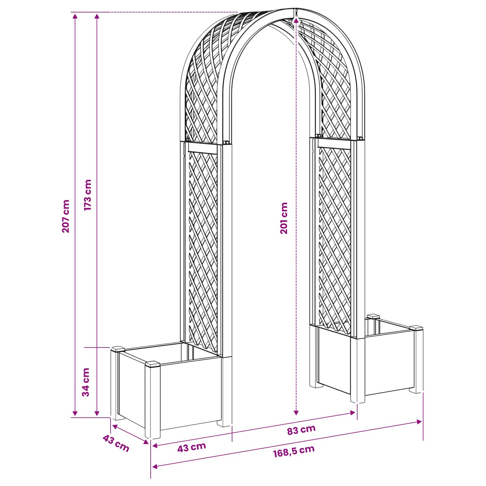Rozenboog met planter Grijs 168,5 x 43 x 207 cm PP