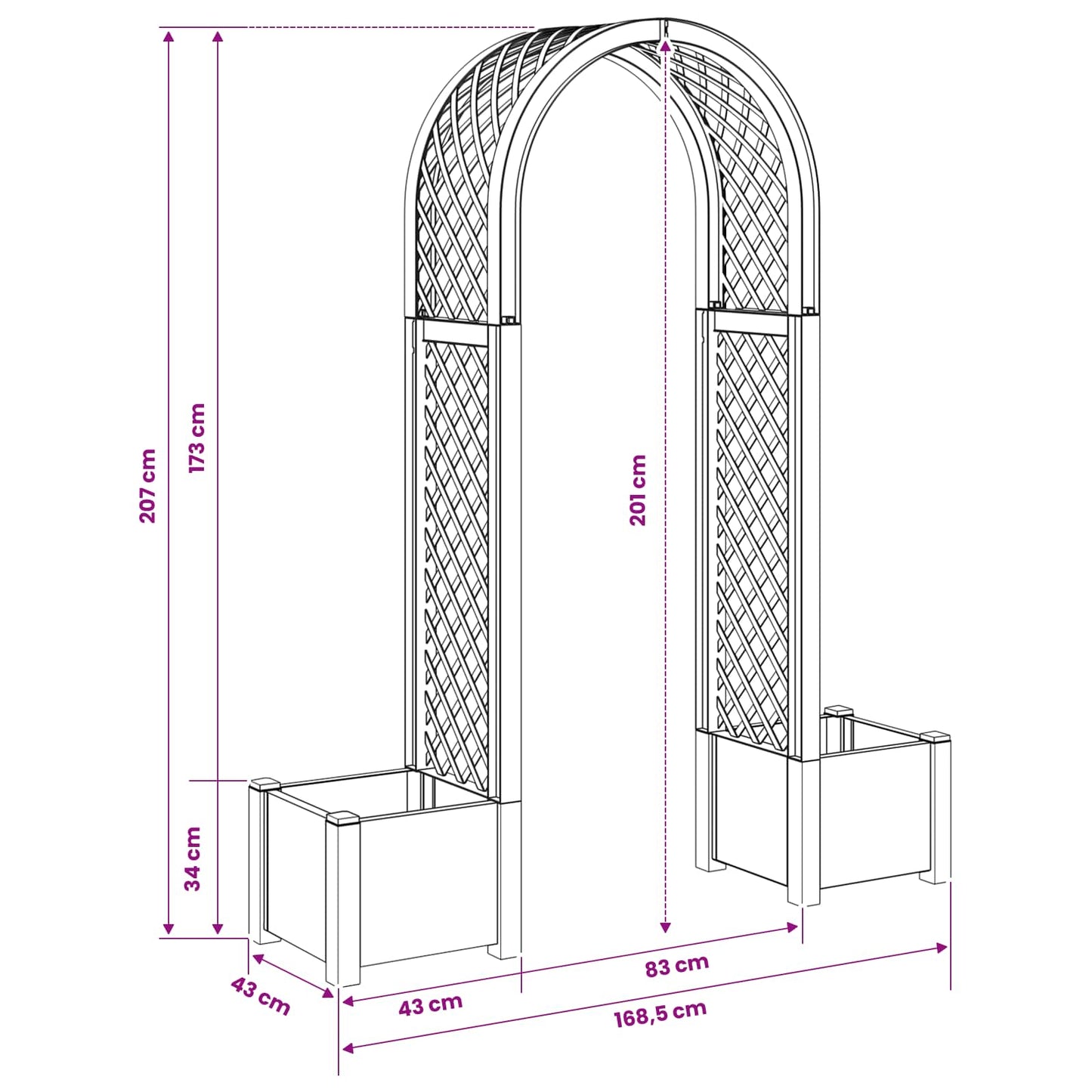 Rozenboog met planter Antracietkleurig 168,5 x 43 x 207 cm PP