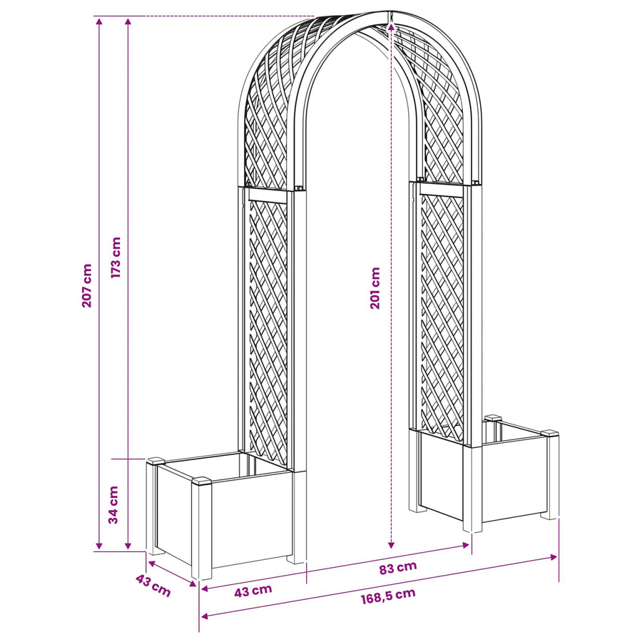 Rozenboog met planter Antracietkleurig 168,5 x 43 x 207 cm PP