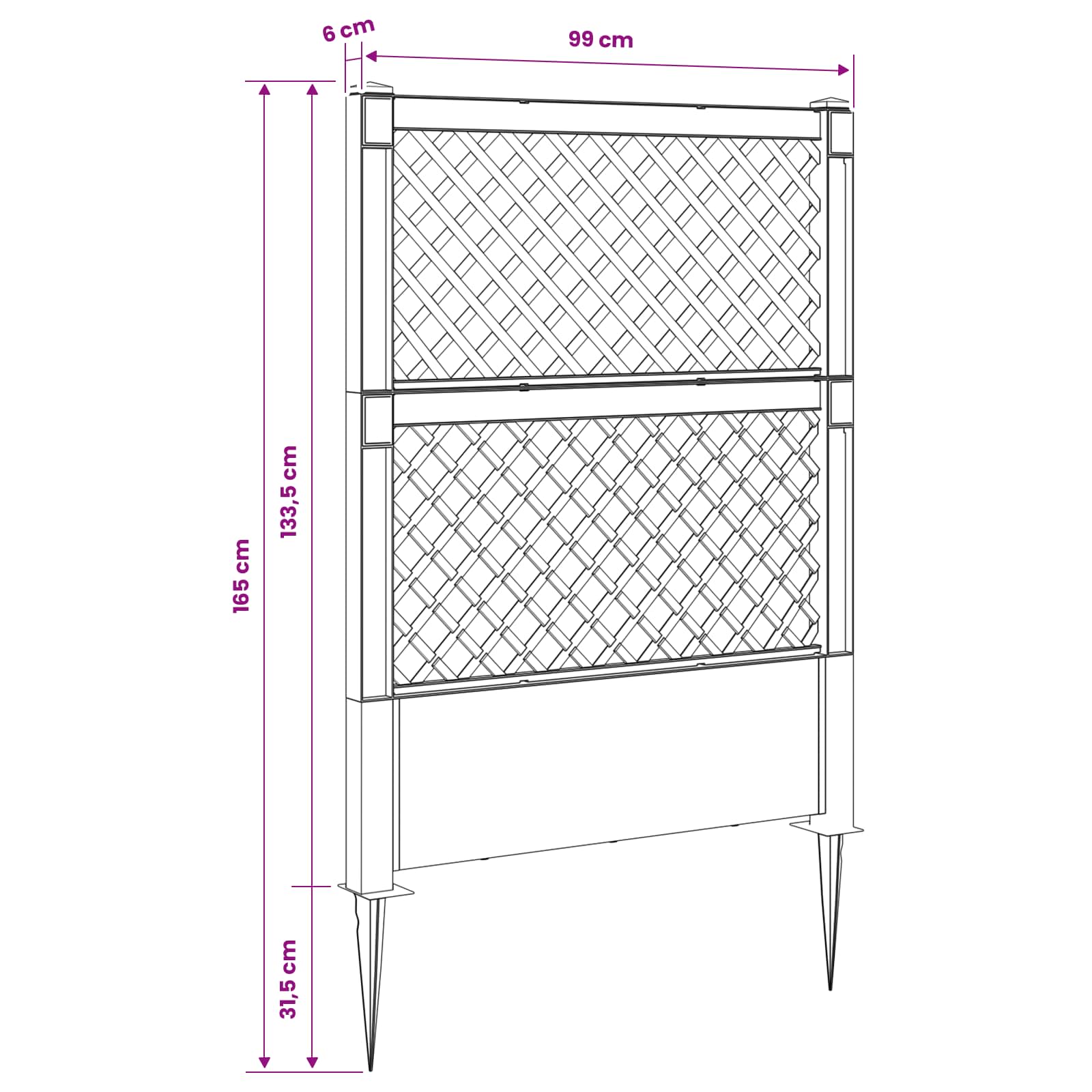 Trellis met Spike Grijs 99 x 6 x 165 cm PP