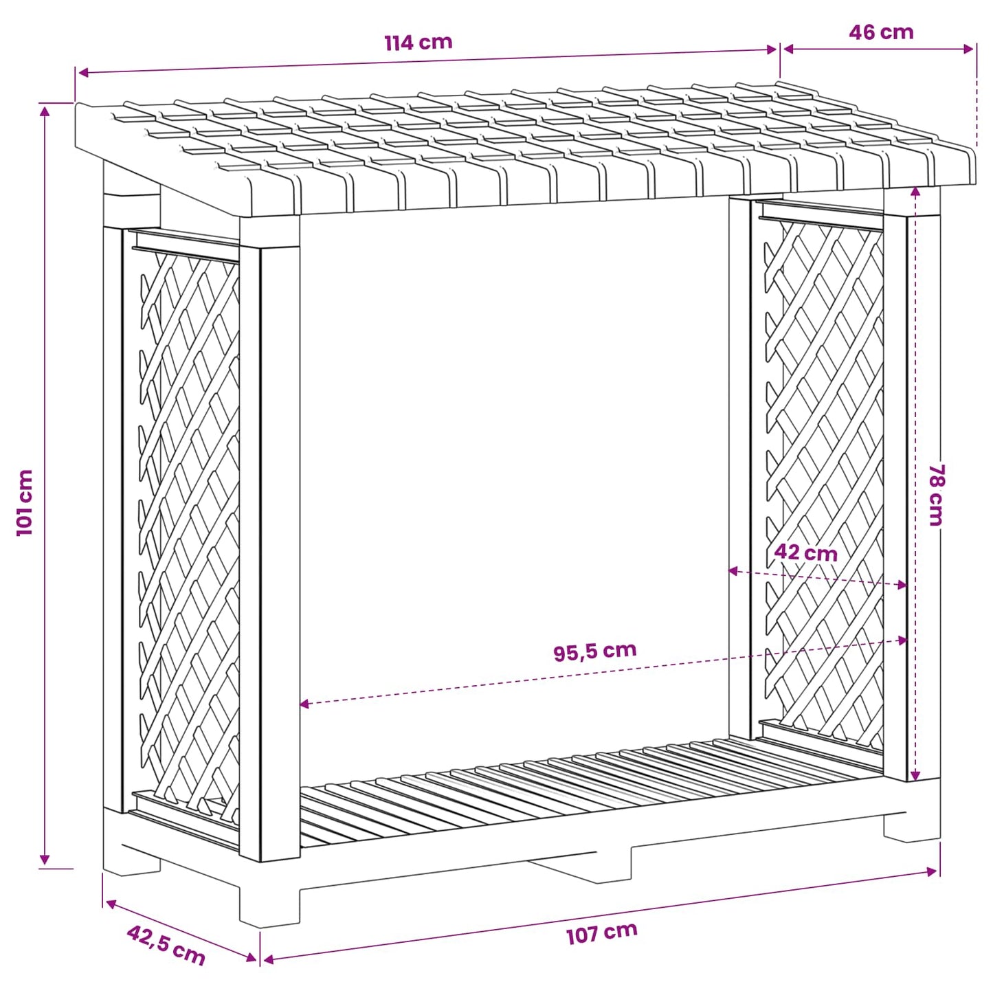 Brandhoutrek Antracietkleurig 114 x 46 x 101 cm PP
