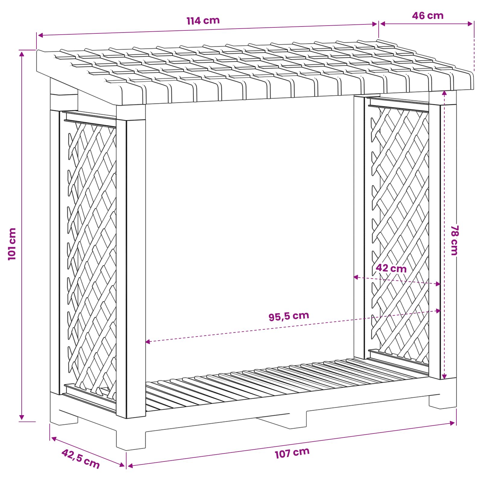 Brandhoutrek Antracietkleurig 114 x 46 x 101 cm PP