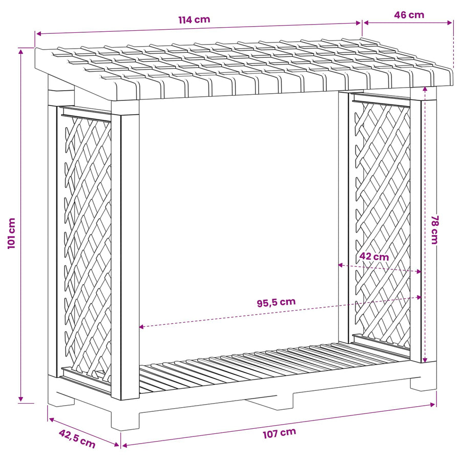 Brandhoutrek Antracietkleurig 114 x 46 x 101 cm PP