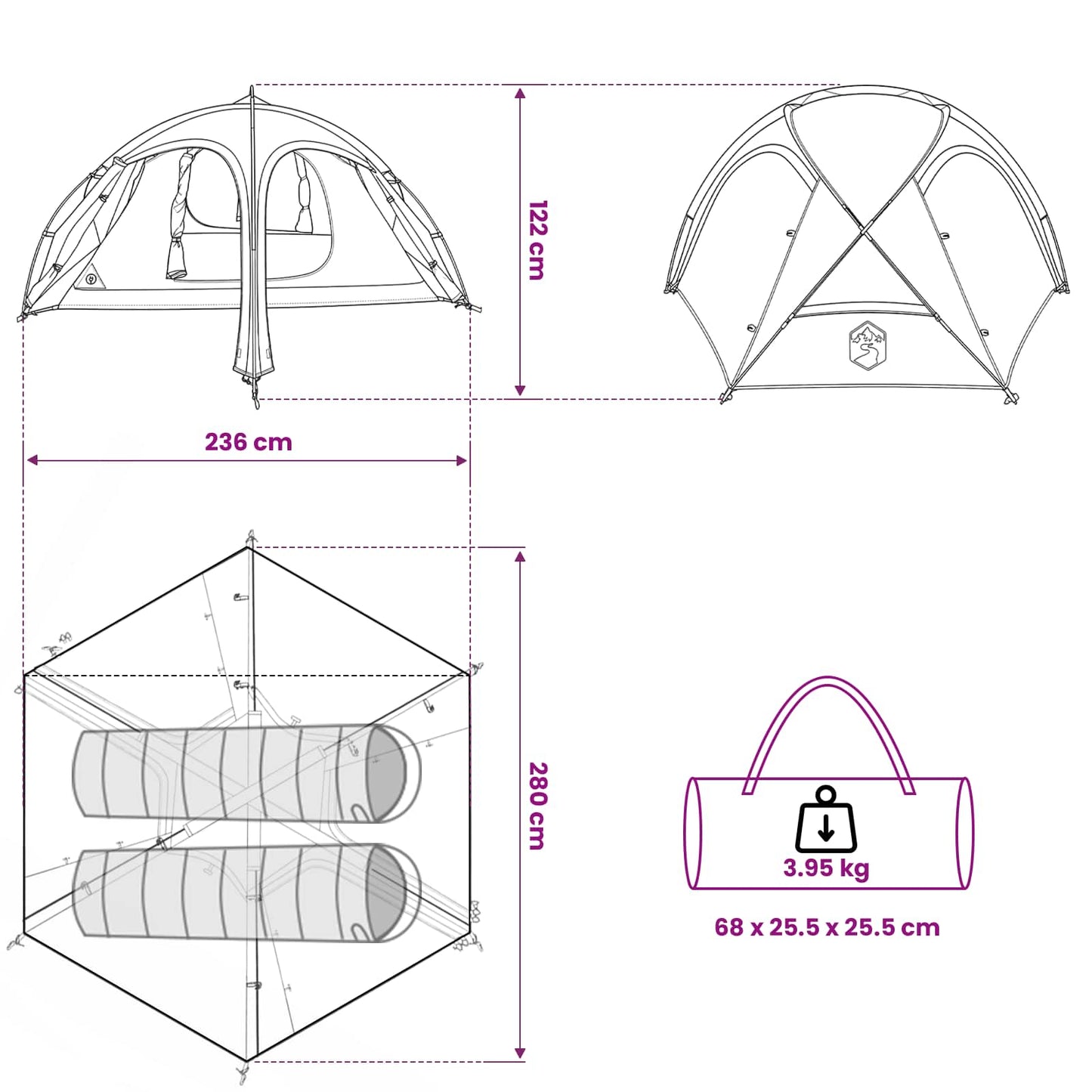 Trekkingtent met regenhoes waterdicht 2-persoons Groen