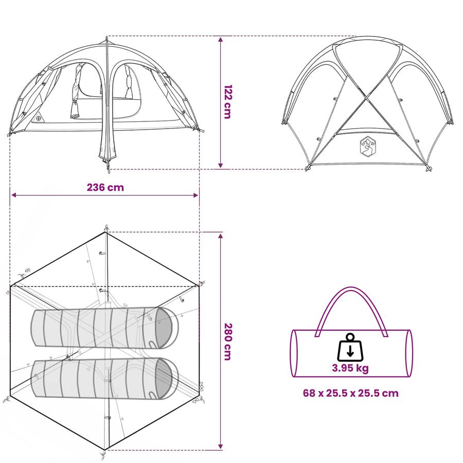 Trekkingtent met regenhoes waterdicht 2-persoons Groen