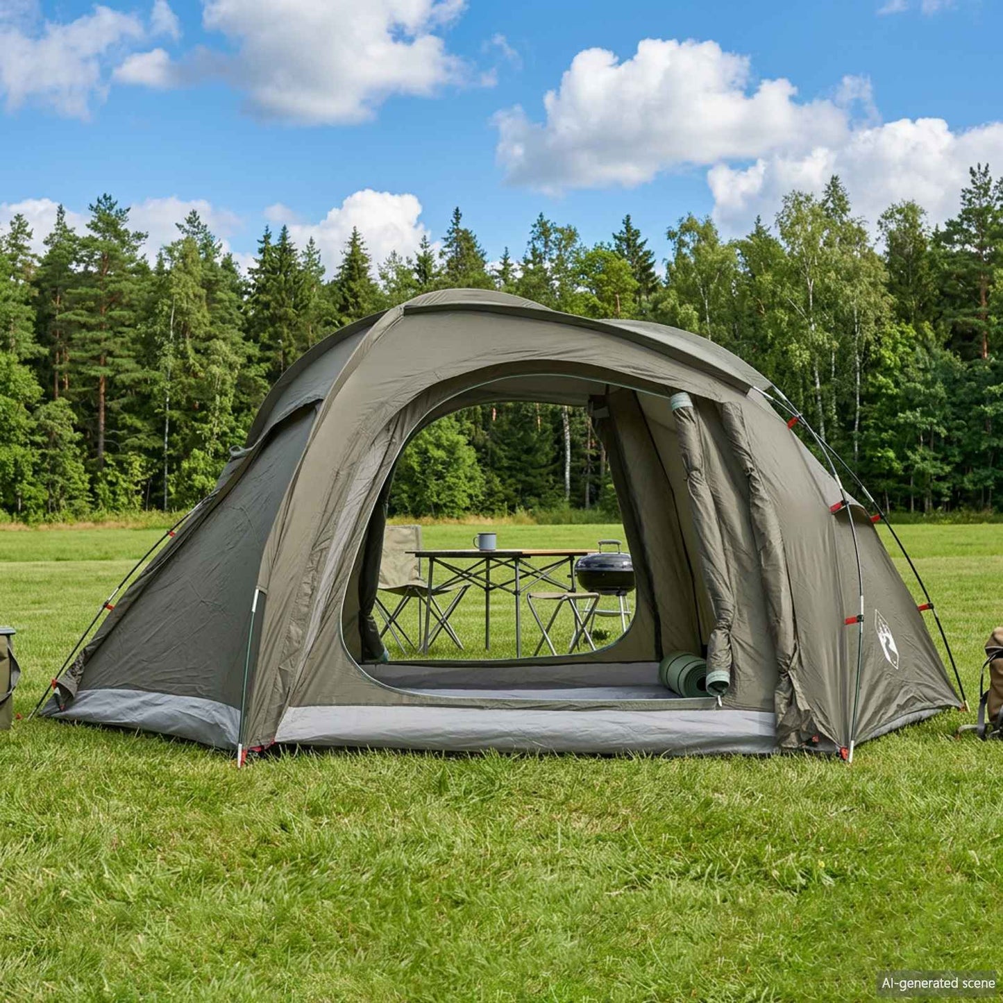 Trekkingtent met regenhoes waterdicht 3-persoons Legergroen