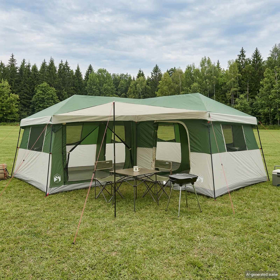Familietent met regenhuif, waterafstotend 14-persoons Groen
