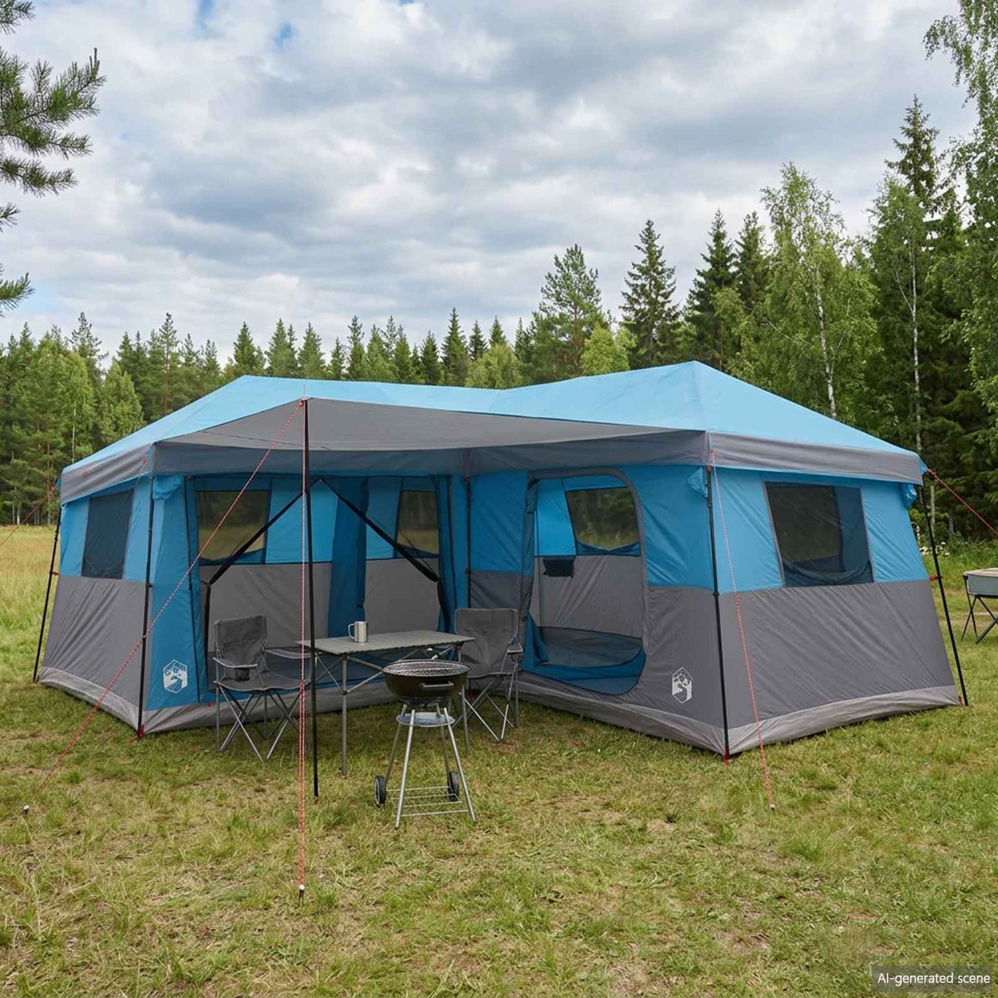 Familietent met regenhuif, waterafstotend 14-persoons Blauw