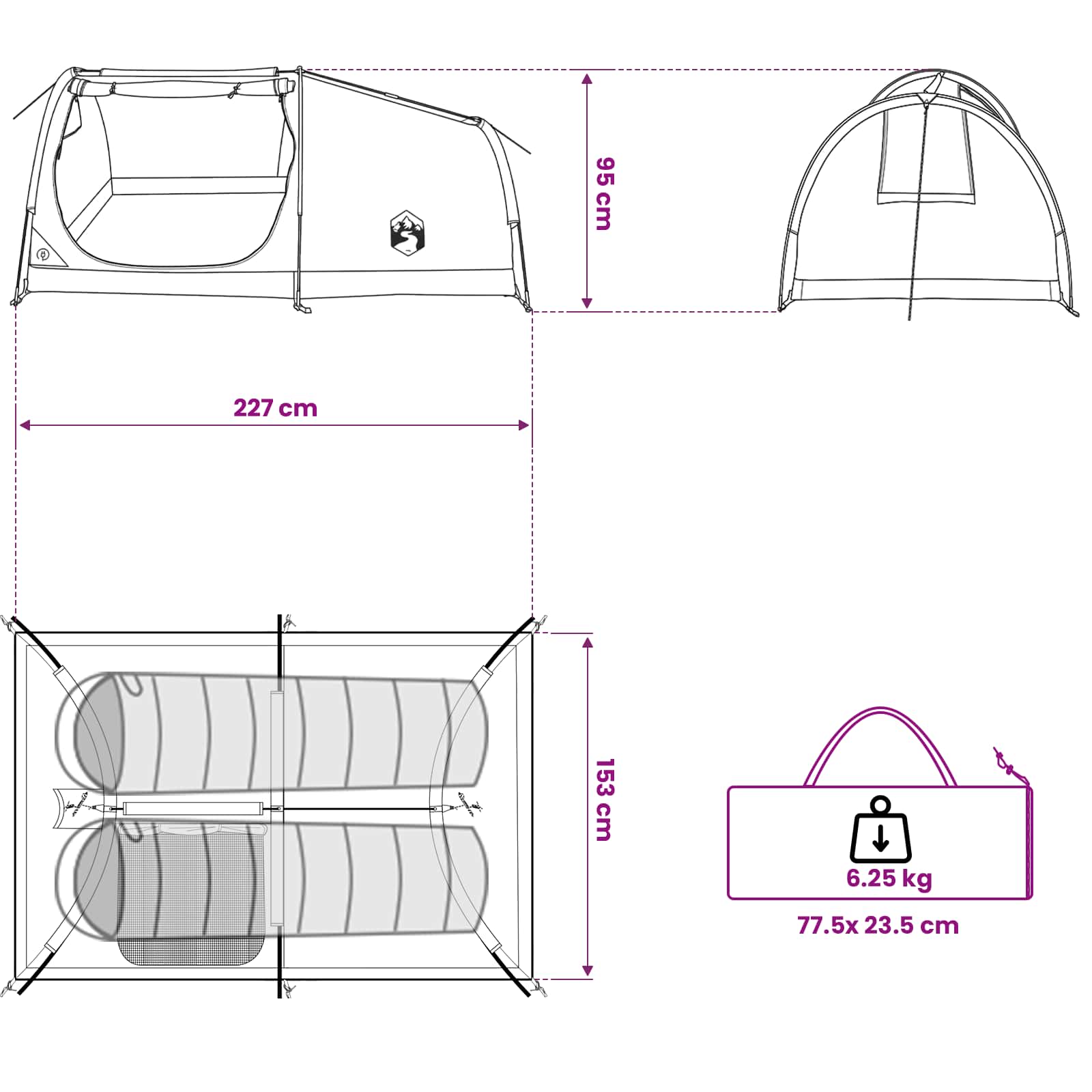 Hiking Tent Waterdicht 2-persoons Groen