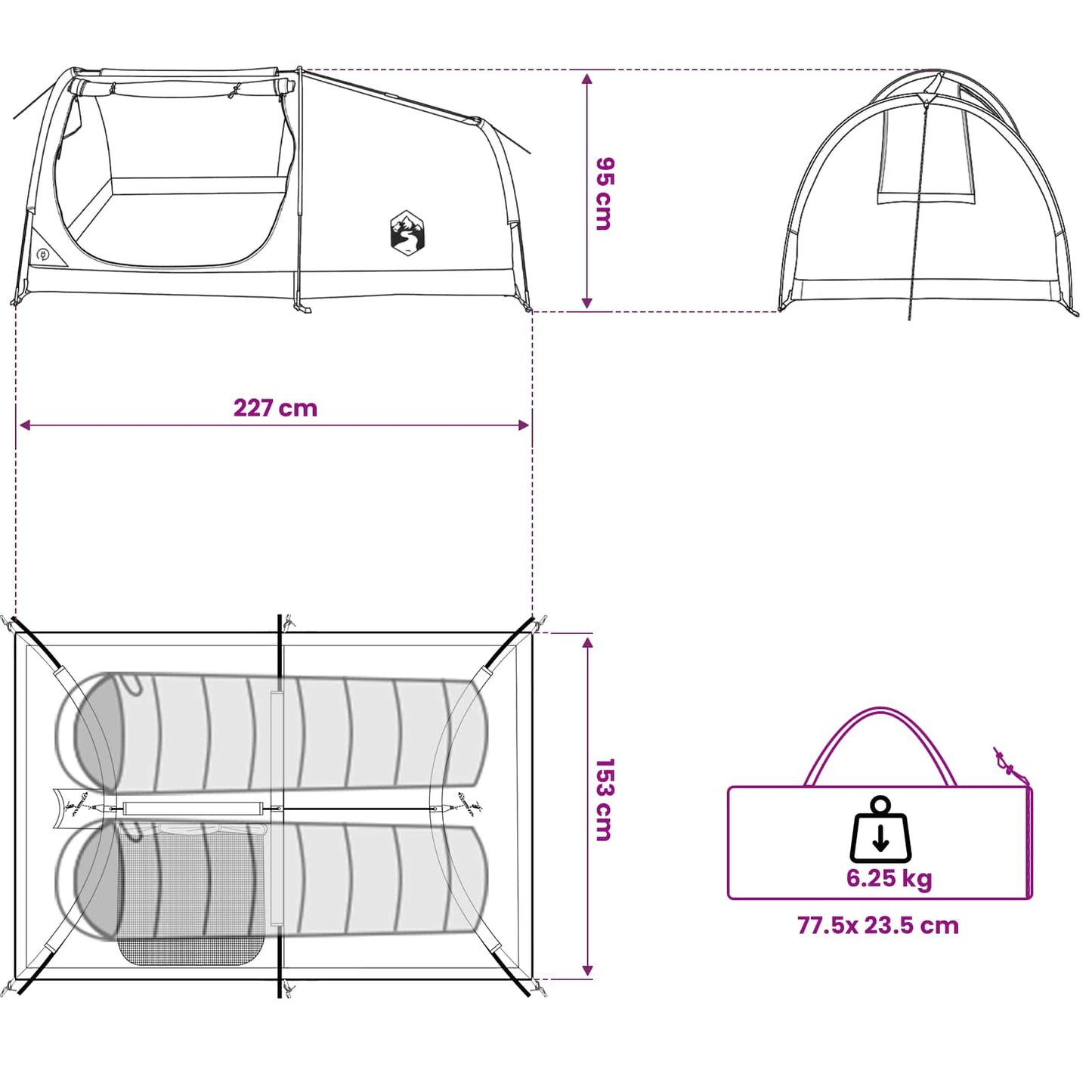 Hiking Tent Waterdicht 2-persoons Blauw