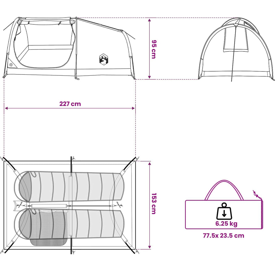 Hiking Tent Waterdicht 2-persoons Legergroen