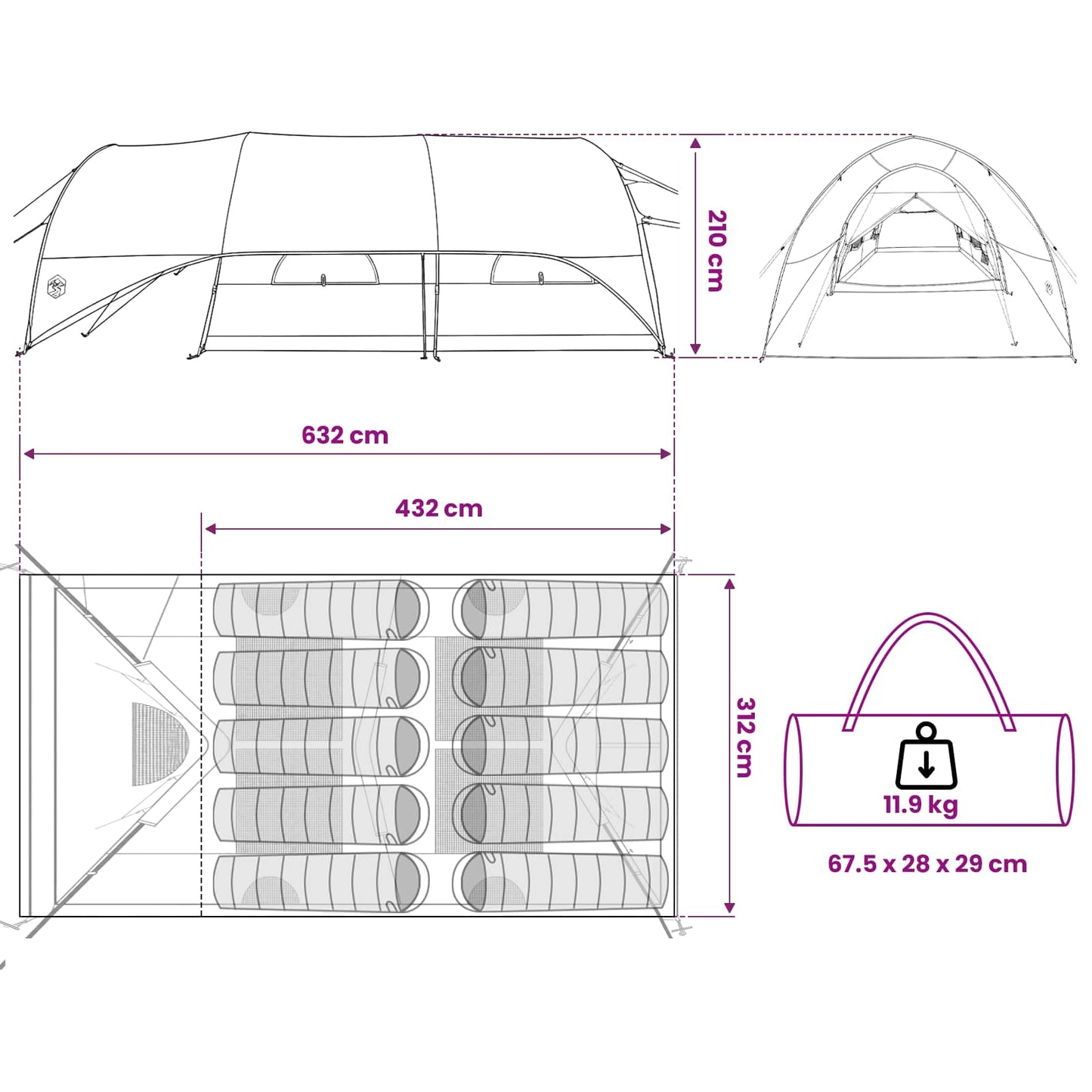 Tunnel Tent met Waterdichte Regenhoes 10-persoons Blauw