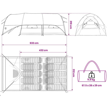 Tunnel Tent met Waterdichte Regenhoes 10-persoons Blauw