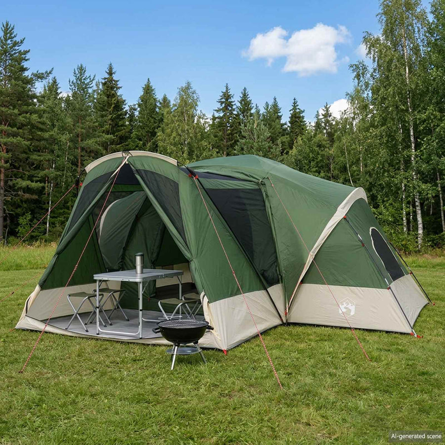 Trekkingtent met waterdichte regenfly 10-persoons Groen