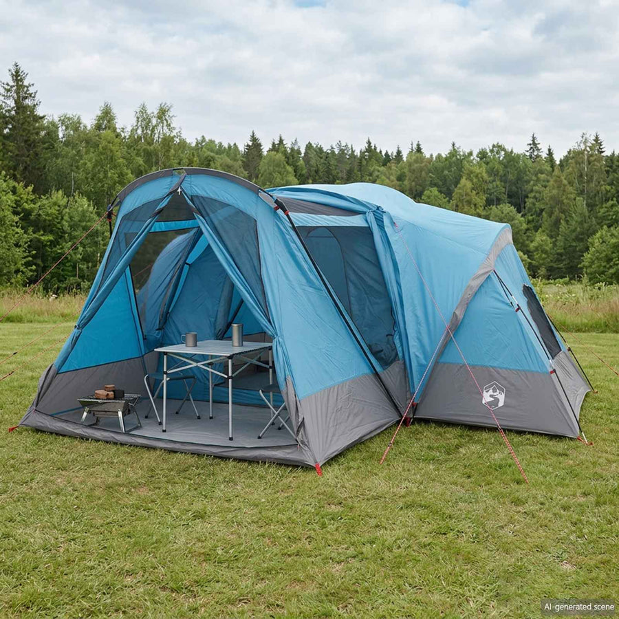 Trekkingtent met waterdichte regenfly 10-persoons Blauw