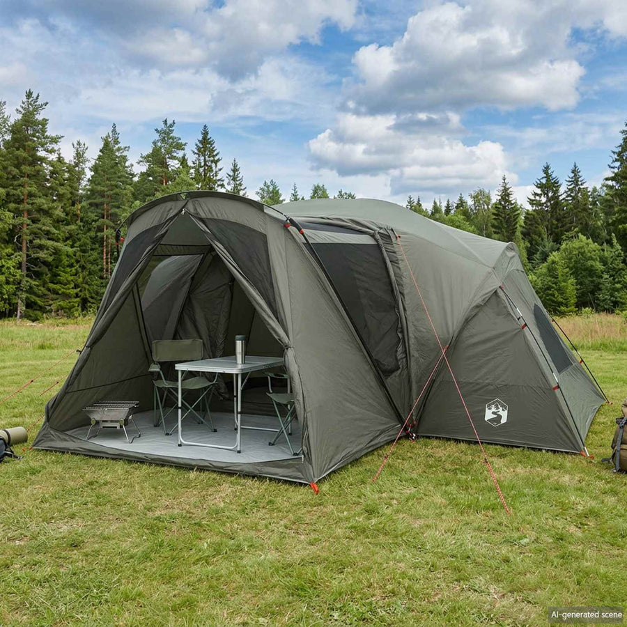 Trekkingtent met waterdichte regenfly 10-persoons Legergroen