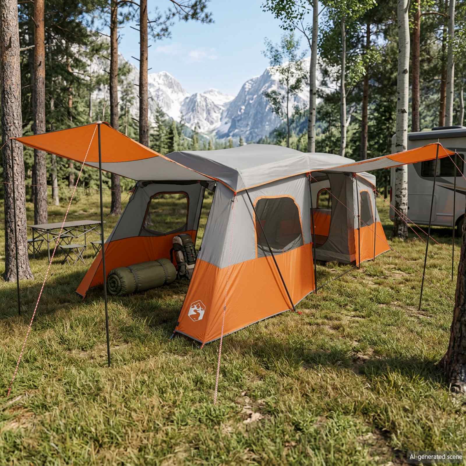 3-persoons Grijs en Oranje 185T Polyester met PU Coating