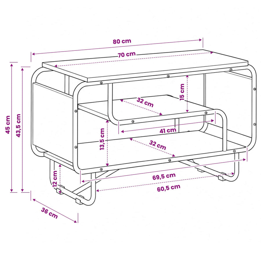 TV-meubel 80 x 36 x 45 cm Sonoma Eiken Bewerkt hout