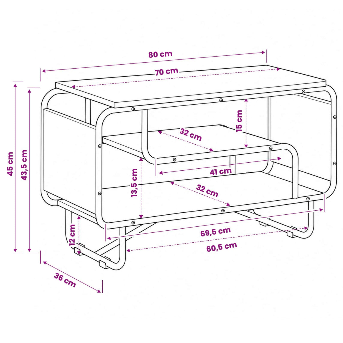 TV-standaard 80 x 36 x 45 cm Oud hout Bewerkt hout