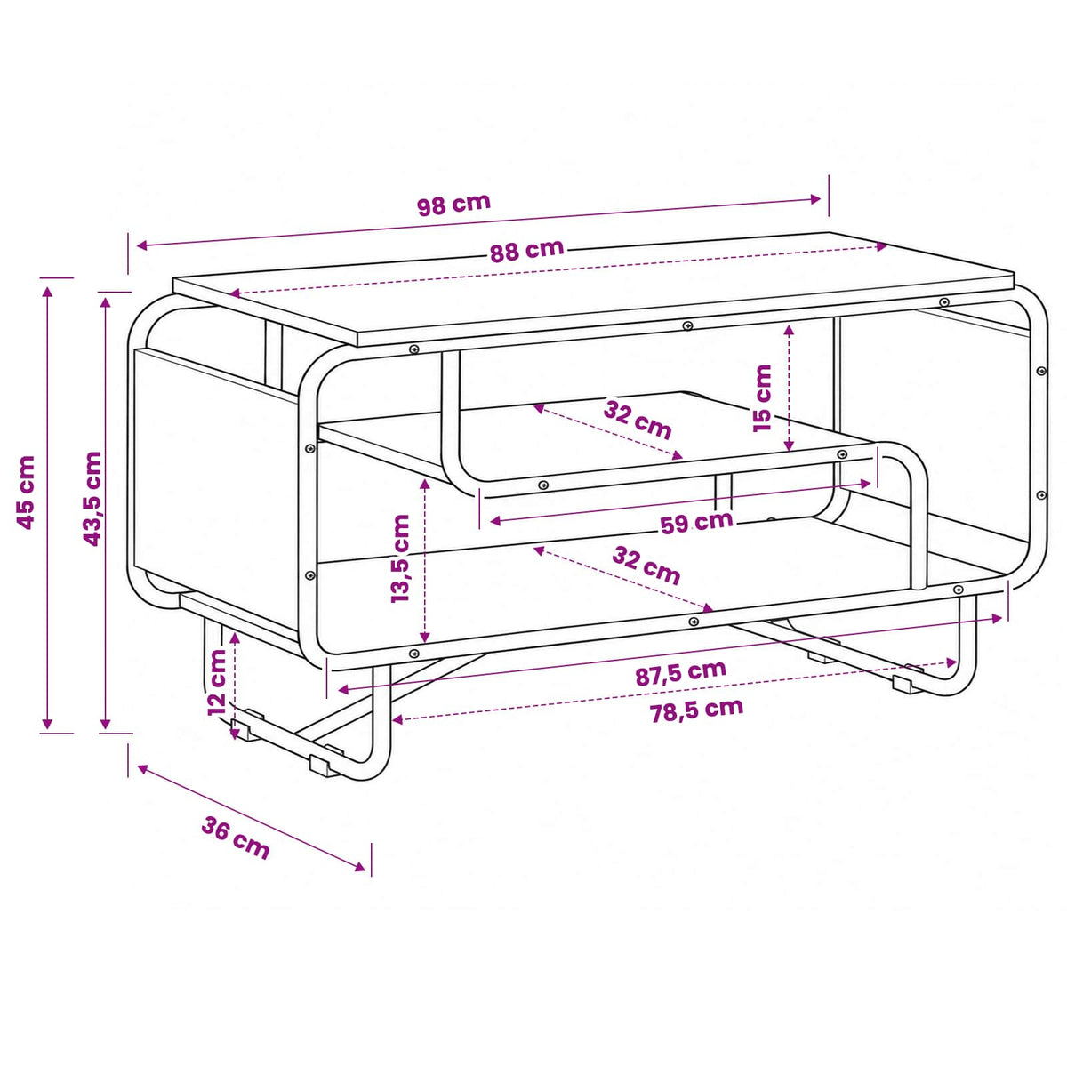 TV-standaard 98 x 36 x 45 cm Grijs Sonoma Bewerkt hout