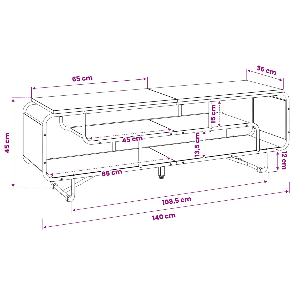 TV-standaard 140 x 36 x 45 cm Grijs Sonoma Bewerkt hout