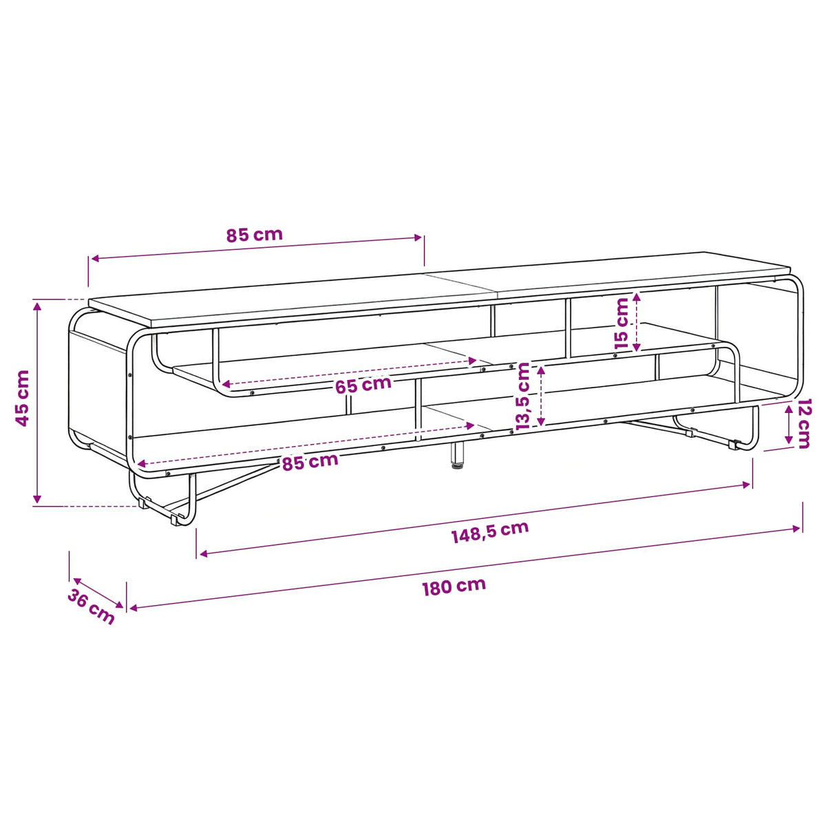 TV-standaard 180 x 36 x 45 cm Oud hout Bewerkt hout