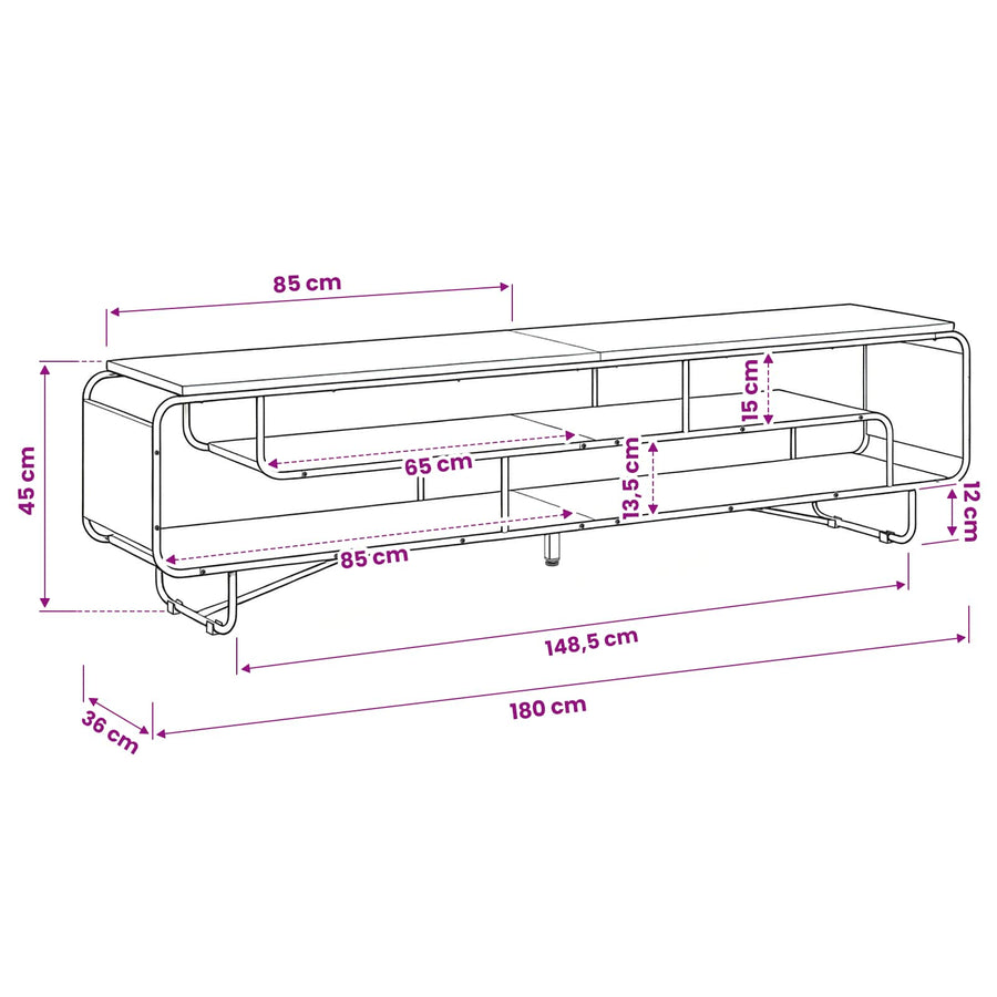 TV-standaard 180 x 36 x 45 cm Artisanaal eiken Bewerkt hout