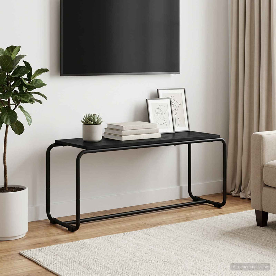 TV-standaard 98 x 35.5 x 42 cm Zwart eiken Bewerkt hout