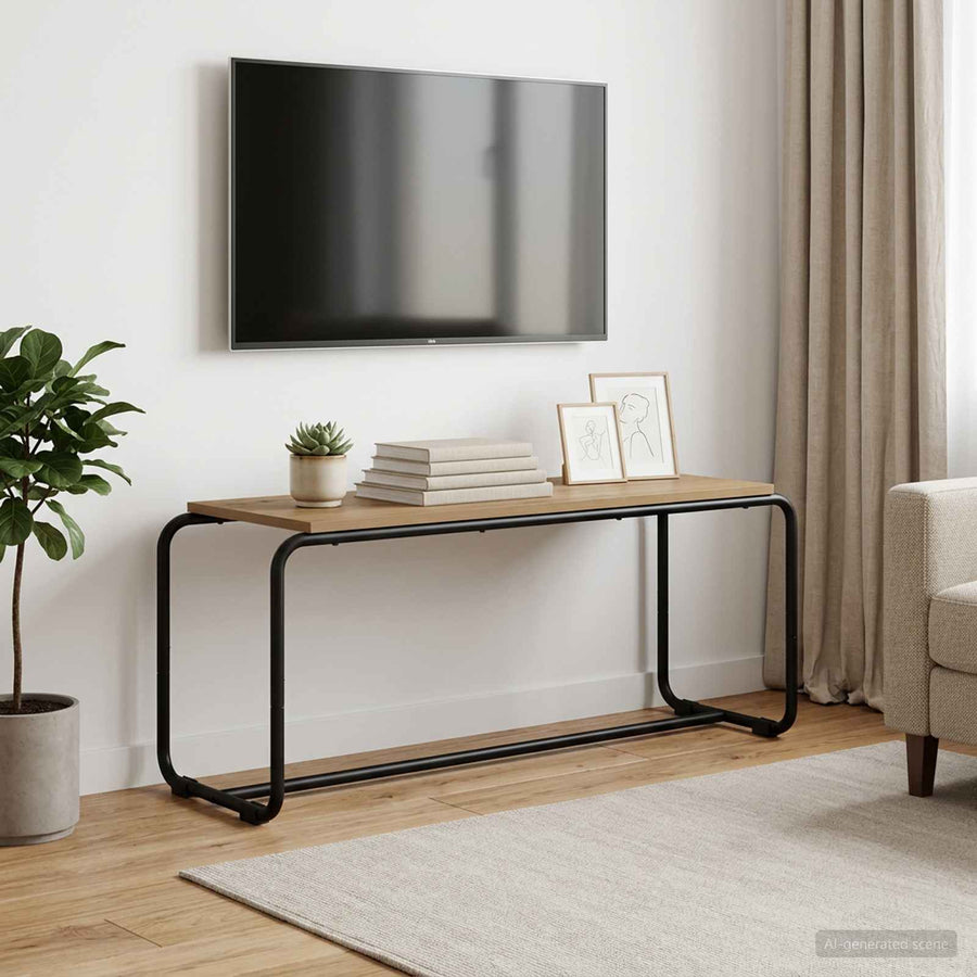TV-standaard 98 x 35.5 x 42 cm Artisanaal eiken Bewerkt hout