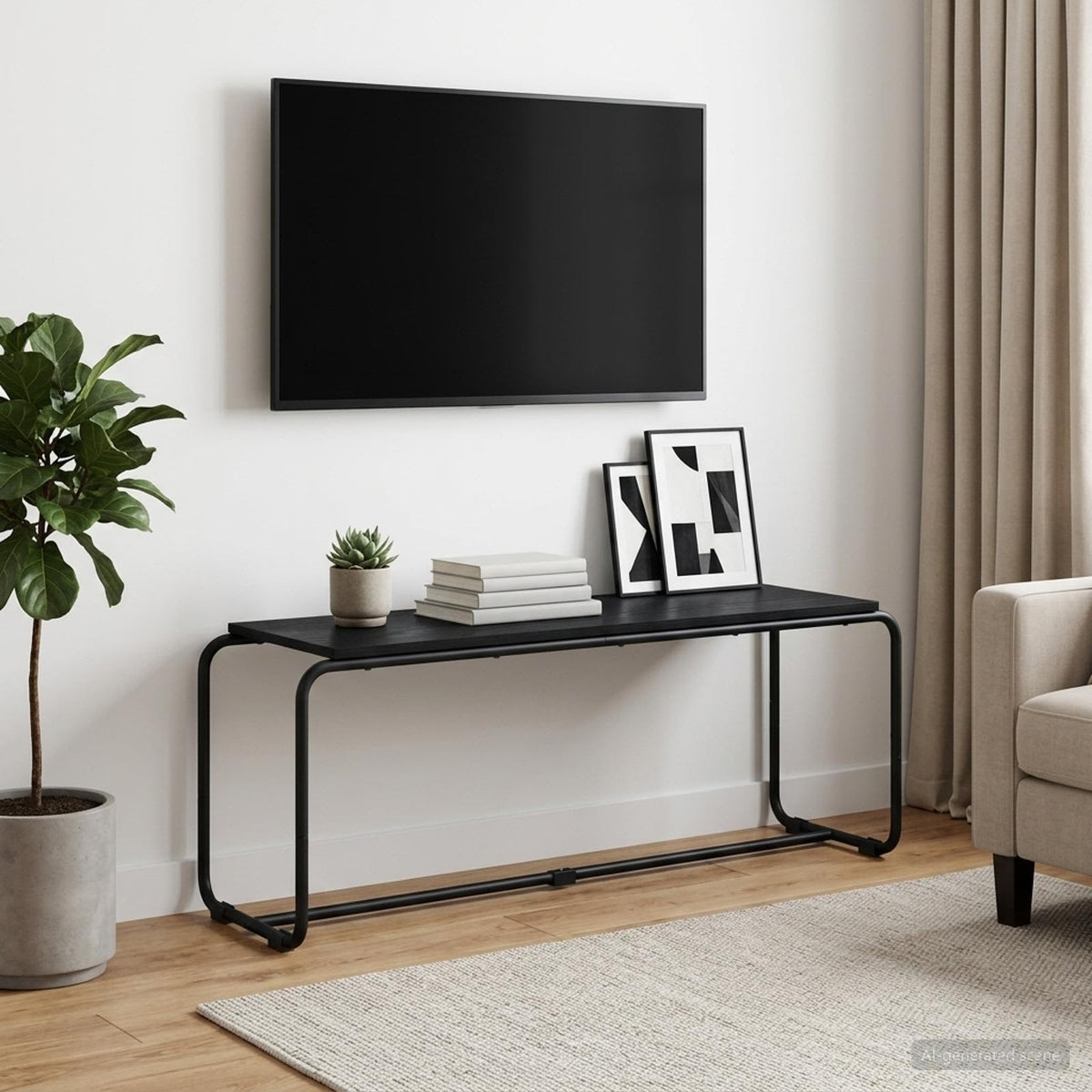 TV-standaard 113.5 x 35.5 x 42 cm Zwart eiken Bewerkt hout