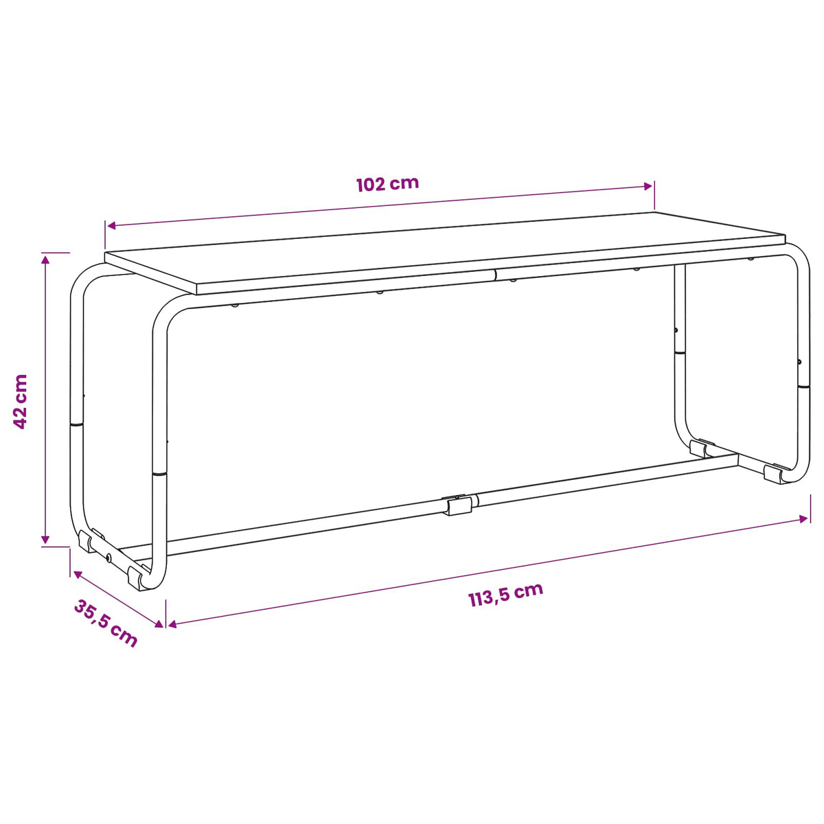 TV-standaard 113.5 x 35.5 x 42 cm Oud hout Bewerkt hout