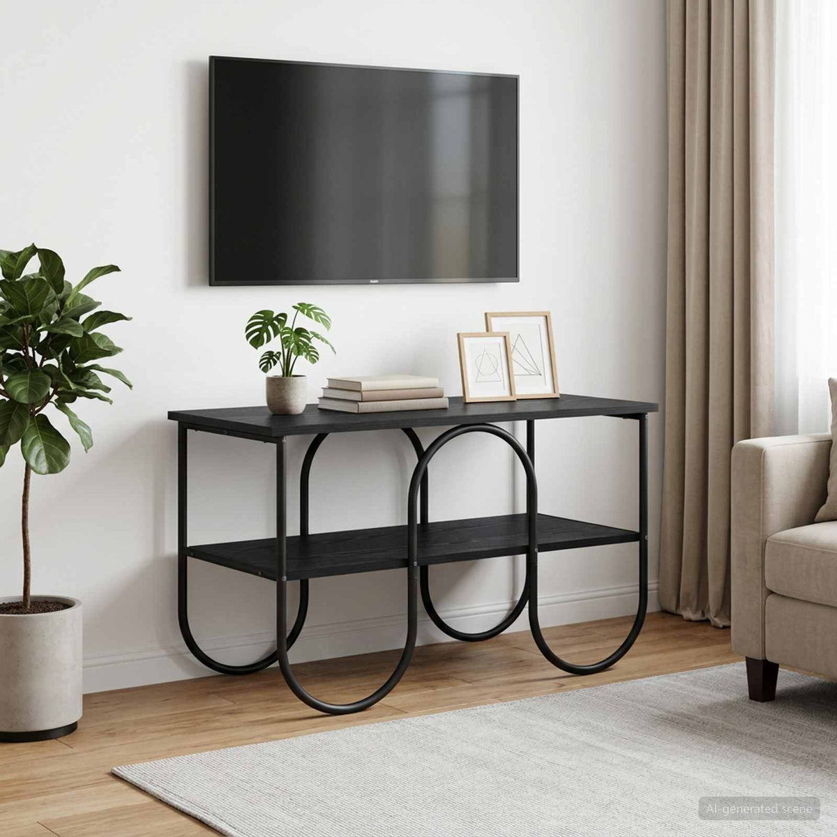 TV-standaard 80 x 40 x 50 cm Zwart eiken Bewerkt hout