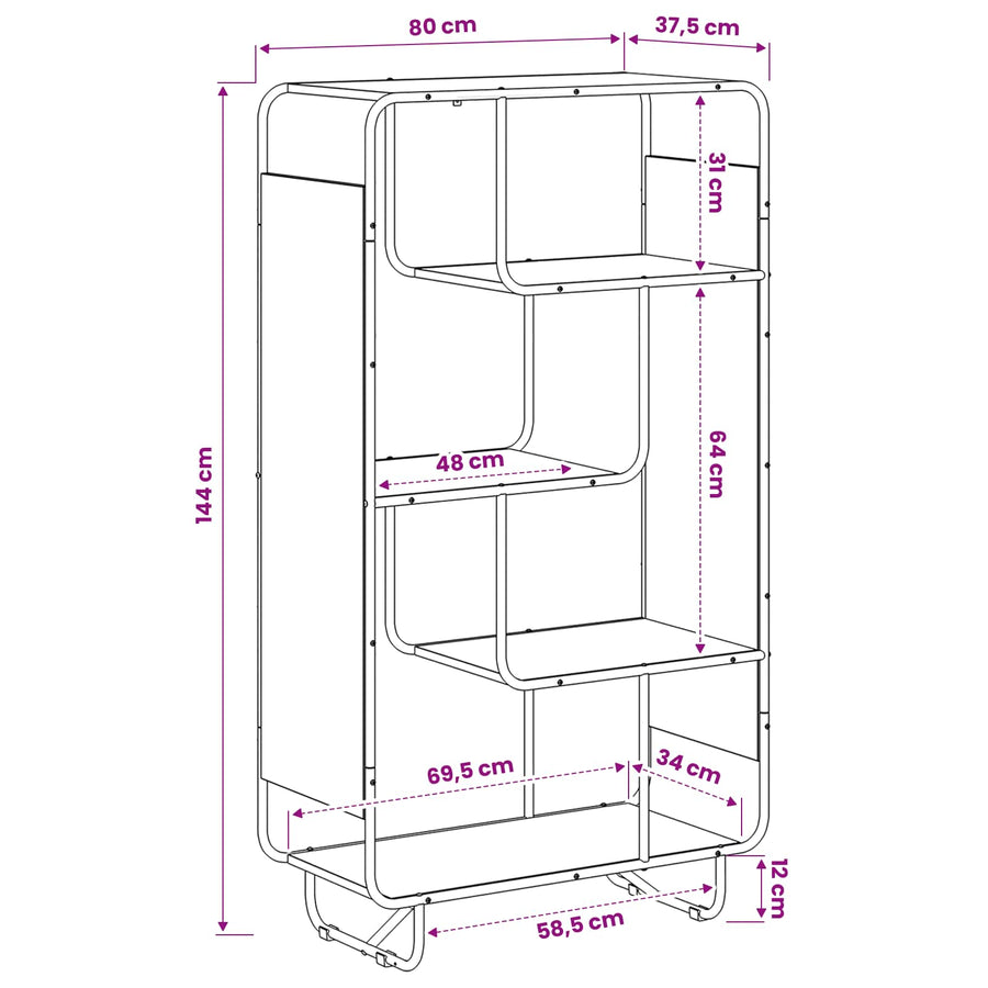 Hoge kast Zwart eiken 80 x 37,5 x 144 cm Bewerkt hout