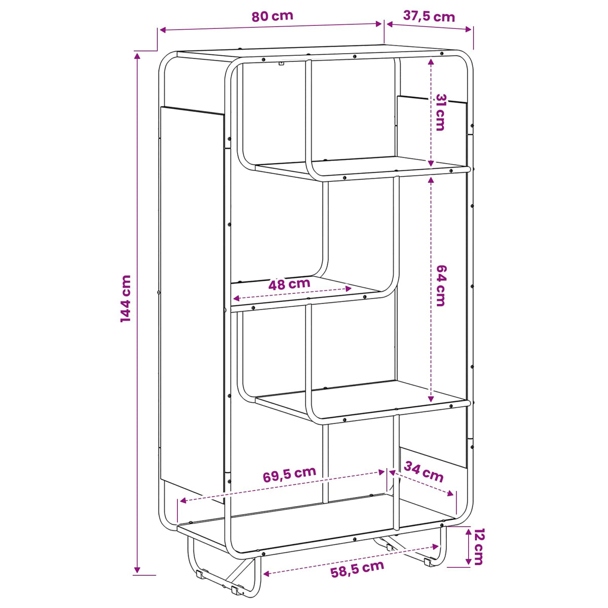Hoge kast Gerookt eiken 80 x 37,5 x 144 cm Bewerkt hout