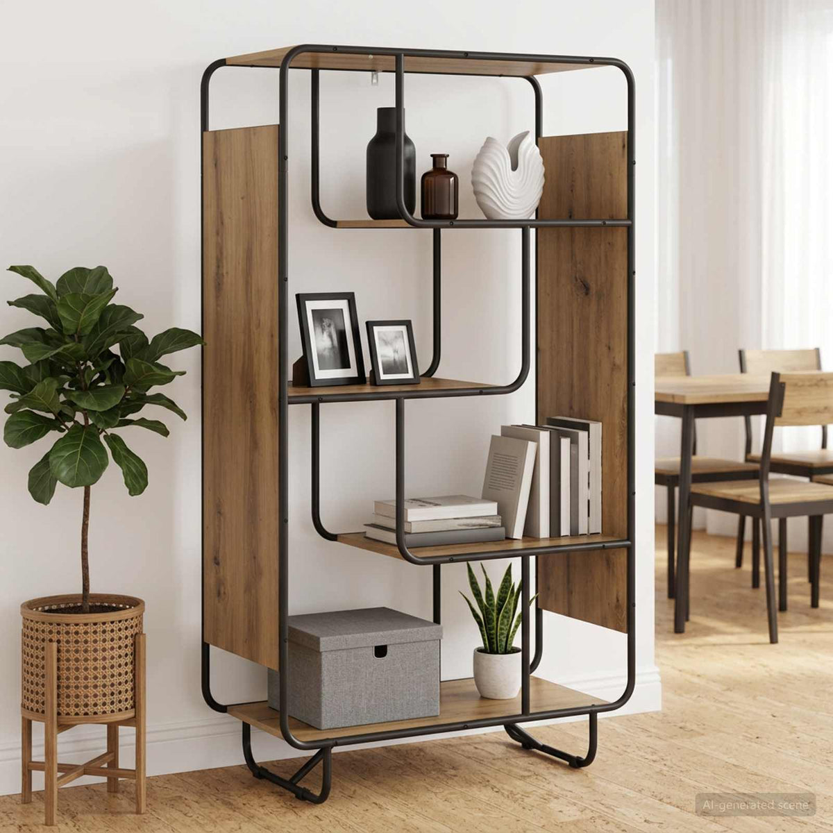 Hoge kast Artisanaal eiken 80 x 37,5 x 144 cm Bewerkt hout
