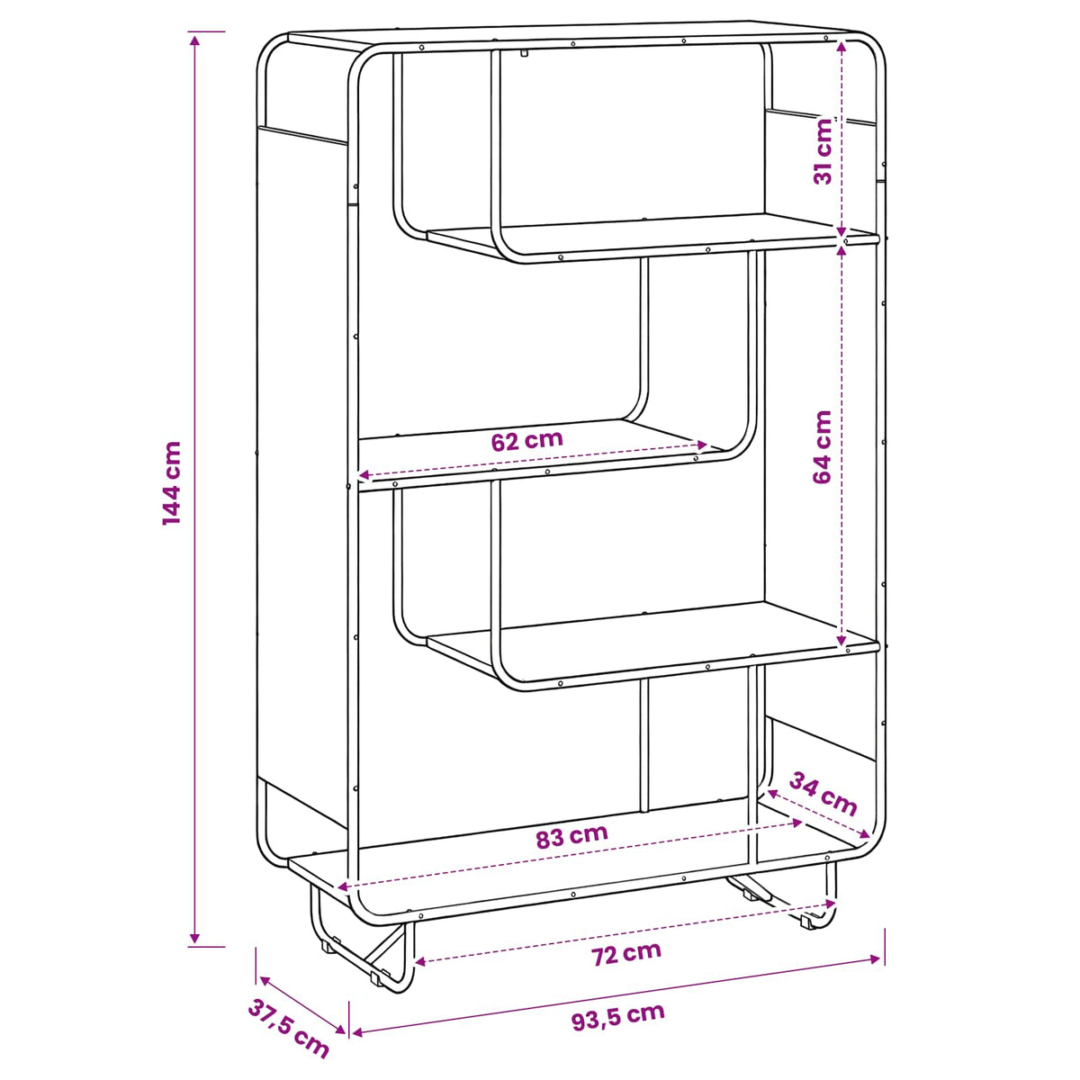 Hoge kast Zwart eiken 93.5 x 37.5 x 144 cm Bewerkt hout