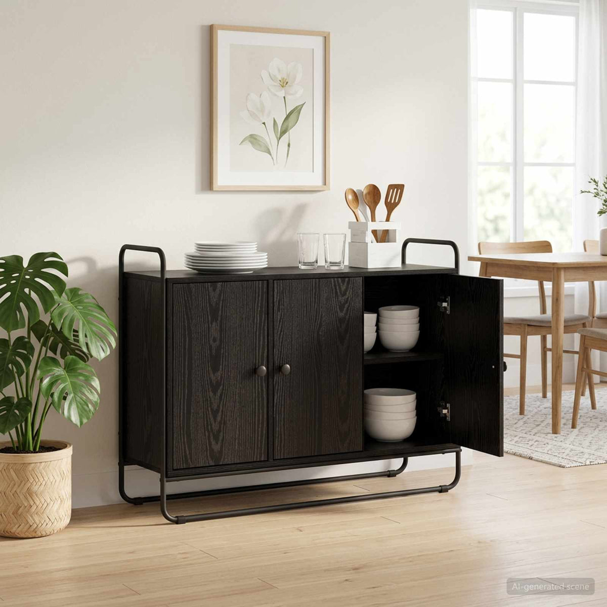 Dressoir Zwart eiken 102 x 35 x 75 cm Bewerkt hout