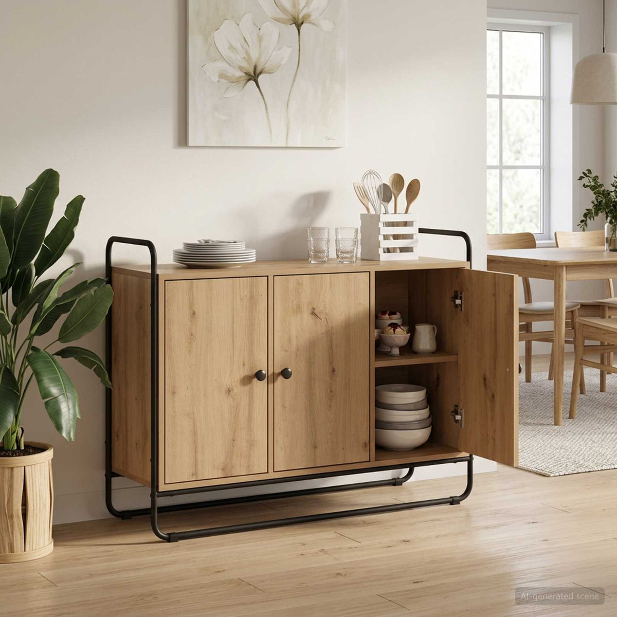 Dressoir Artisanaal eiken 102 x 35 x 75 cm Bewerkt hout