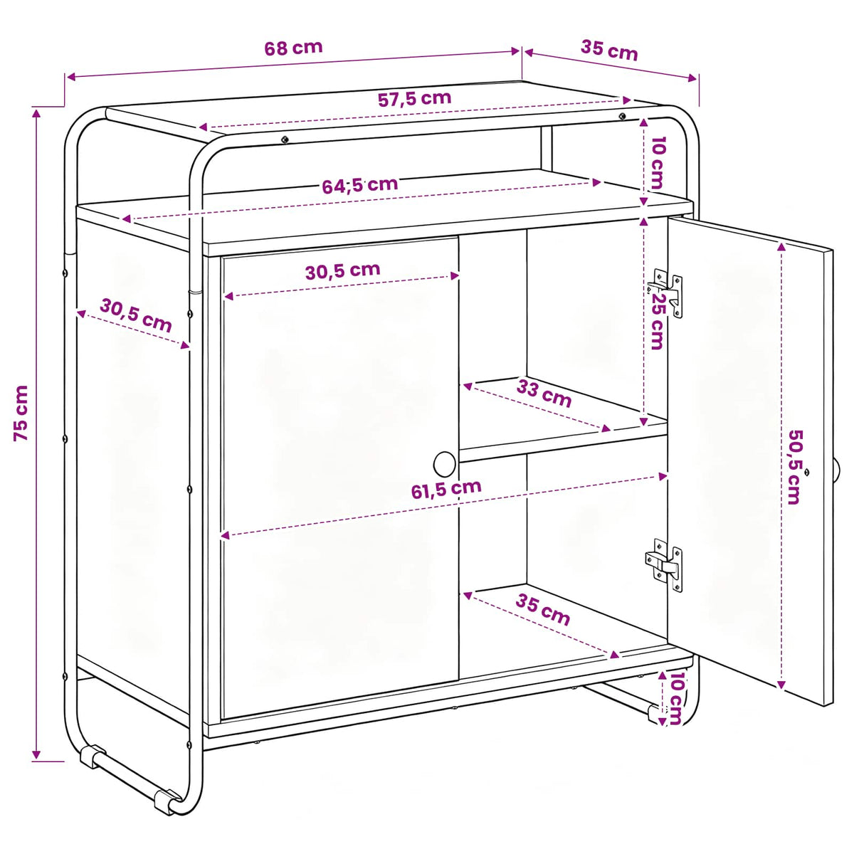 Dressoir Artisanaal eiken 68 x 35 x 75 cm Bewerkt hout