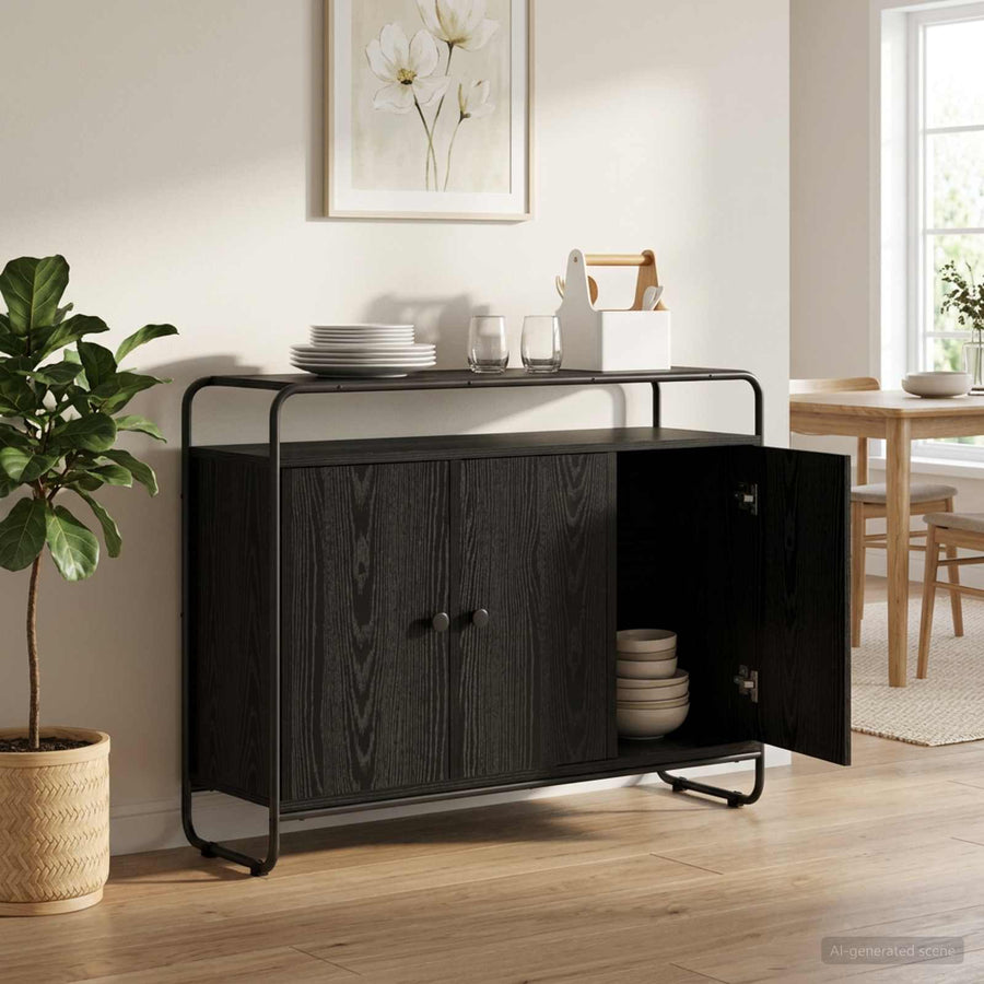 Dressoir Zwart eiken 102 x 35 x 75 cm Bewerkt hout